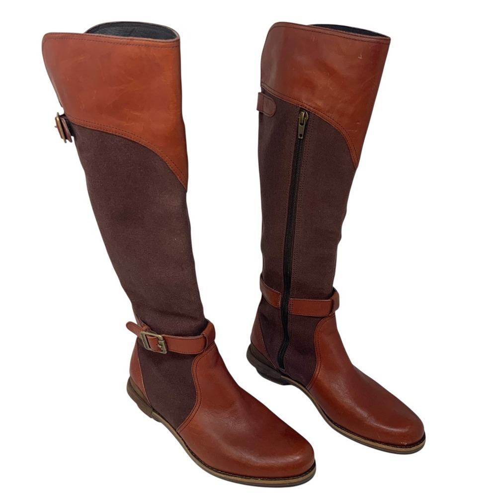 Patagonia ADDIE Rider Leather & Canvas‎ Tall Boots Brown Size 7 Equestrian Zip